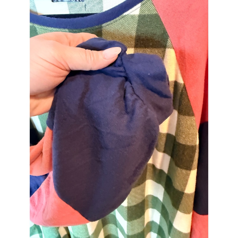 Story Teller Women 3X Buffalo Plaid Striped Raglan Fleece Shirt Green Coral Navy - Picture 4 of 7